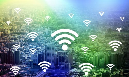 Modern,Cityscape,And,Wireless,Communication,,Internet,Of,Things,,Abstract,Image